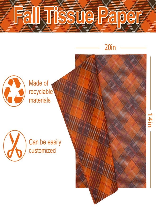 Whaline 100Pcs Fall Thanksgiving Tissue Paper Orange Brown Plaid Farmhouse Gift Wrapping Retro Thanksgiving Packaging Paper DIY Art Craft Paper for Autumn Home Birthday Party Gift Decor, 14 x 20 Inch - Image 2